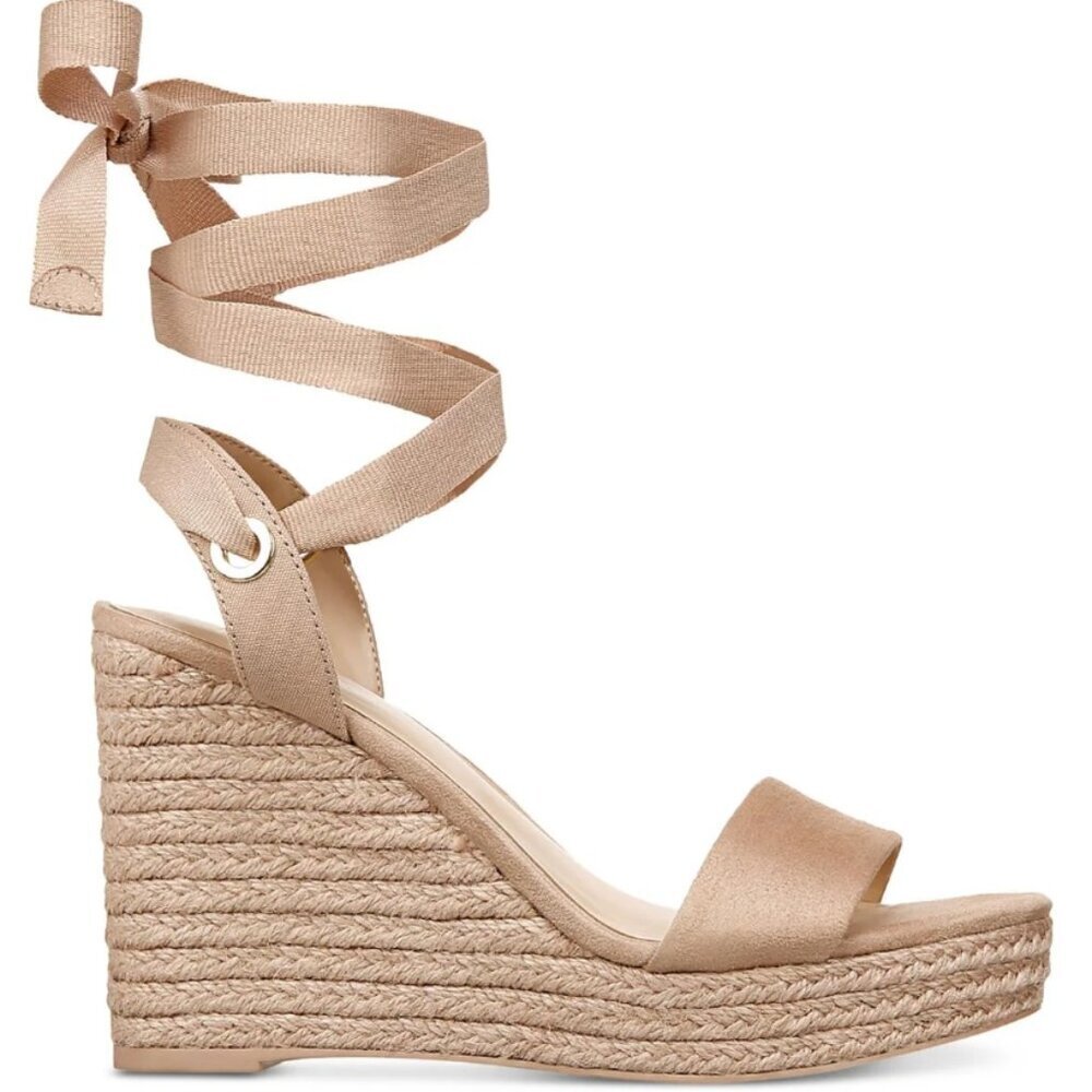 INC Maxx Faux Suede Open Toe Wedge Sandals – Blush MC 9.5 NWT